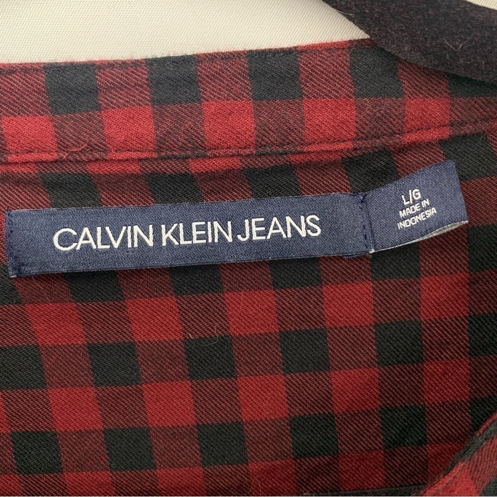 Calvin Klein Jeans Red and Black Plaid Button Down, size L - Picture 2 of 9